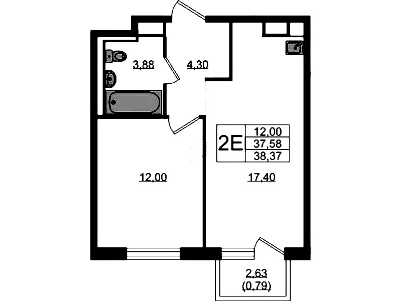 1-комнатная квартира 38.37 м², 3/12 эт., ЖК «Новые Лаврики»